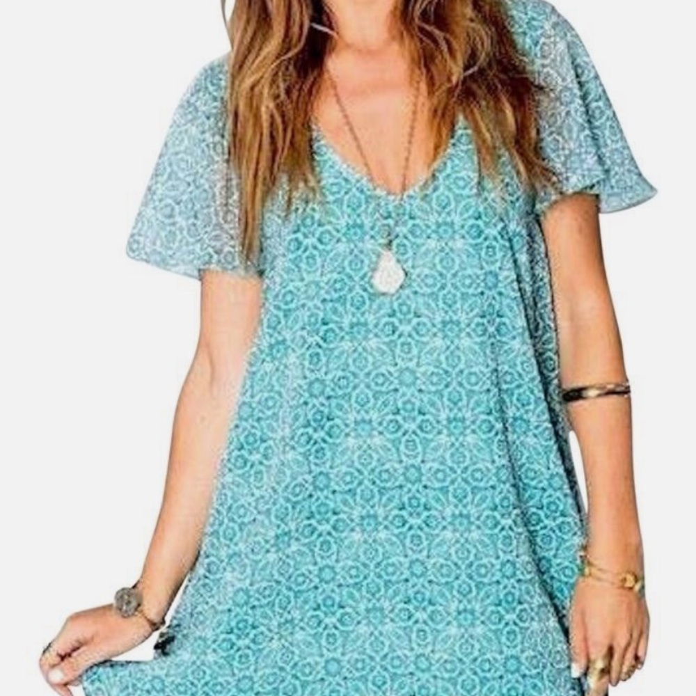 Show Me Your Mumu Kylie Dress Blue Green Little Lady Lolo Block Print Kantha